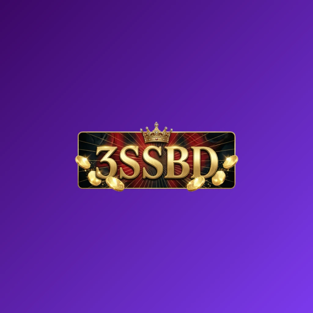 3SSBD casino-style logo with golden letters, a crown element, and sparkling coins, creating a luxury gaming atmosphere on a transparent background